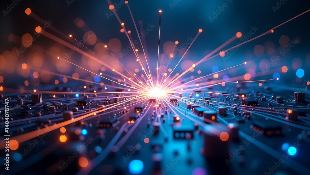 Poster abstract technology background with circuit board and glowing light for data and network concept