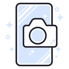 Mobile photo, camera and a phone, line icon