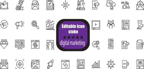 Digital marketing stroke icon set
