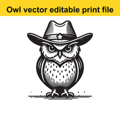 Owl wearing a cowboy hat