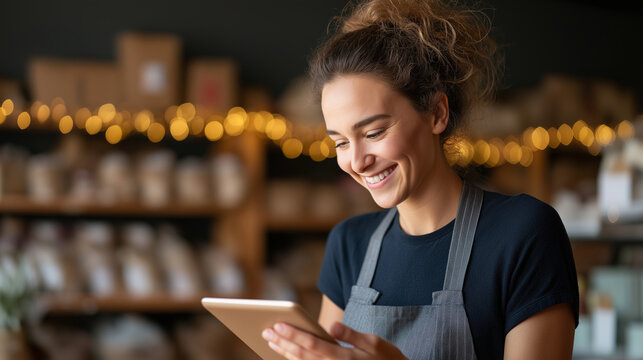 Small Business Delivery Tablet in a Cozy Shop Environment