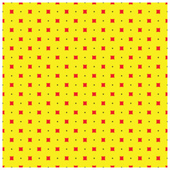 Pattern of yellow background with red squares and small black diamonds, creating a vibrant and geometric design, it could be used as a wallpaper, fabric design, pillow and bag