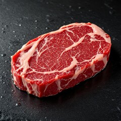 Raw Ribeye Steak Sizzling on a Pan

