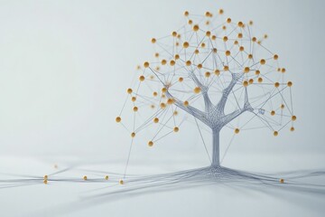 Abstract Tree Representation with Connecting Lines and Spheres on Light Background