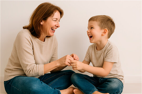 Joyful moment between mother and son