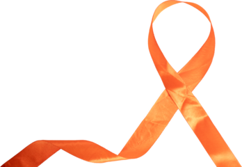 Orange awareness ribbon on a white background represents support and causes