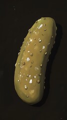Single dill pickle on dark background