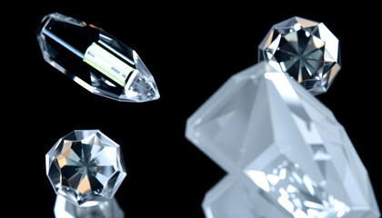 Fototapeta premium three different types of diamonds on a black background