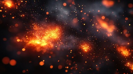Fiery sparks and smoke against a dark backdrop.  Abstract display of intense heat and glowing particles