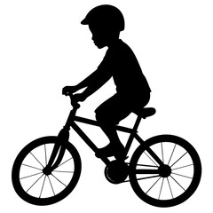 Obraz premium boy riding bicycle silhouette vector isolated on white background