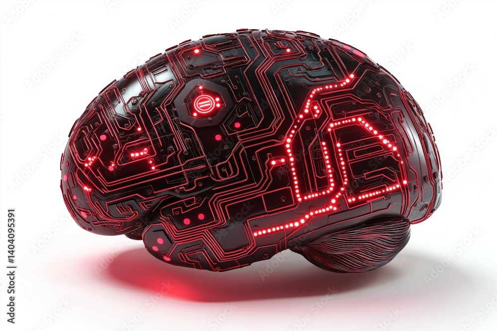 Fototapete Glowing red neural-tech brain design, symbolizing artificial intelligence, machine learning, and futuristic computing technologies, Generative AI