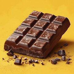 Rich cocoa chocolate chunk on yellow high resolution photo