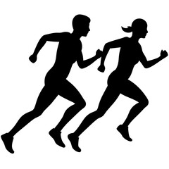 people running silhouette vector isolated on white background