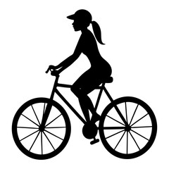 Fototapeta premium women riding bicycle silhouette vector isolated on white background