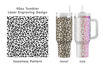 Leopard print tileable pattern. Seamless laser engraving design for 40oz tumbler. Full tumbler wrap. Vector illustration.