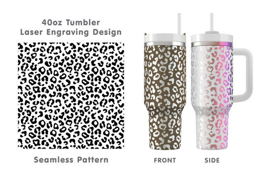 Leopard print tileable pattern. Seamless laser engraving design for 40oz tumbler. Full tumbler wrap. Vector illustration.