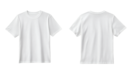 Plain white t-shirts mockup front and back for design showcasing and branding purposes on transparent background