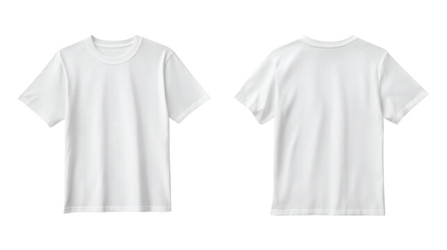 Plain white t-shirts mockup front and back for design showcasing and branding purposes on transparent background