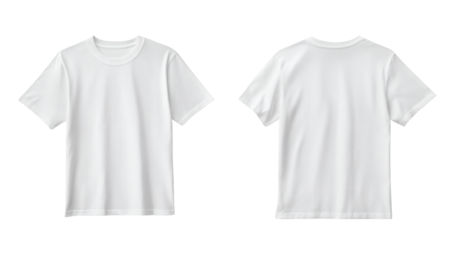 Plain white t-shirts mockup front and back for design showcasing and branding purposes on transparent background