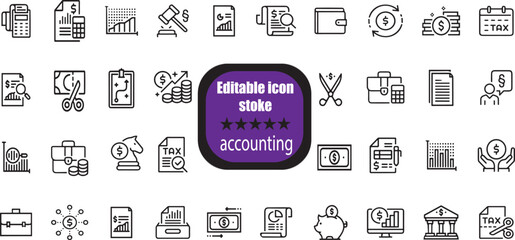Accounting Editable Stroke icon set.