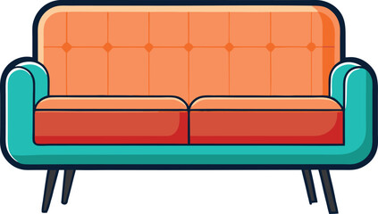 Retro Teal and Orange Sofa Illustration