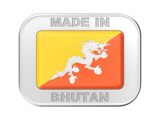 Made in Bhutan, silver badge with the national flag of Bhutan