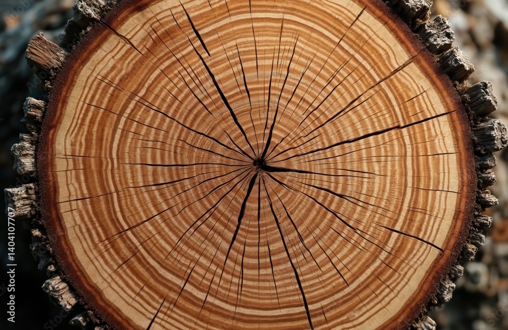 Poster round wood stump with annual rings, showing texture and pattern. natural tree cross section, cut log