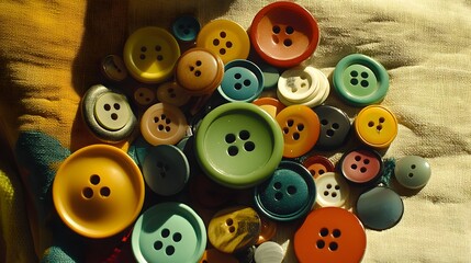 Fototapeta premium Colorful Vintage Buttons Collection on Fabric Background