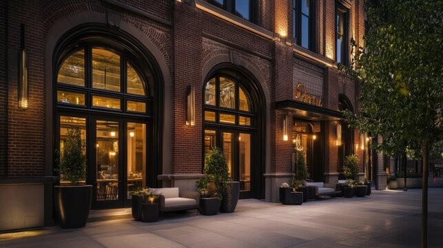 Elegant facade of an upscale establishment featuring architectural details