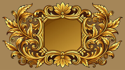 Golden Decorative Frame: An ornate, golden picture frame with intricate leaf and floral details, set against a plain backdrop.