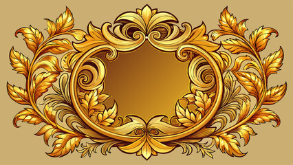 Golden Decorative Frame: An ornate, golden picture frame with intricate leaf and floral details, set against a plain backdrop.