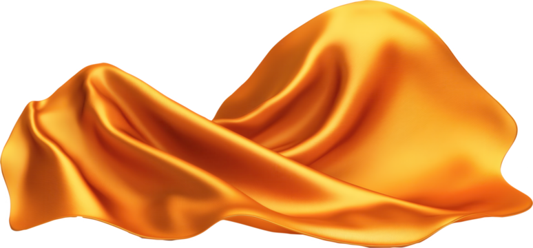 Luxurious orange silk draped on transparent background