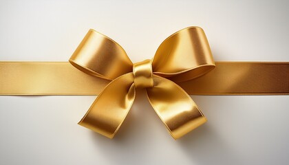 Shiny gold satin ribbon on white background