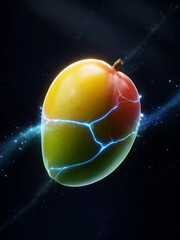 Luminous Mango with Electric Flashes on Dark Background  