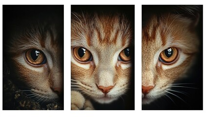 Three-panel cat wall art poster. Three-piece set.