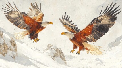 Majestic Eagles Soaring Through Snowy Mountains