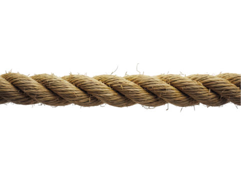 Close-up of a twisted natural rope against a clean white background.