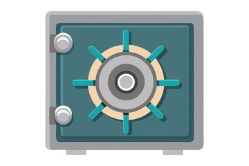 Secure steel vault with combination dial and lock in vector design