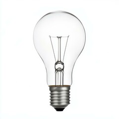 Bright and clear light bulb shines alone, showcasing modern design and energy efficiency against a pure white backdrop.