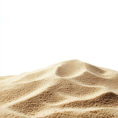 A striking pile of dry desert sand, showcasing its fine grains and golden hue against a  white backdrop.