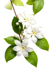 Fototapeta premium Set of jasmine flowers and leaves isolated on white or transparent background