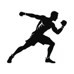 Vector silhouette of a boxer throwing a right hook 