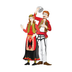 Albanian folk couple with traditional dress, 