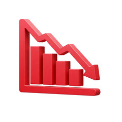 3D Bar Chart with Red Downward Trend Arrows Representing Economic Decline