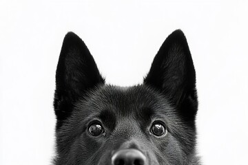 Black dog peeking over white background, close-up
