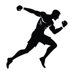 Silhouette of Boxer leaping forward in a lunging jab Vector illustration