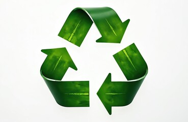Obraz premium Green recycling symbol isolated on white background. Illustration of three arrows forming circular shape representing waste management. Environment eco friendly concept to save planet. Reduce reuse
