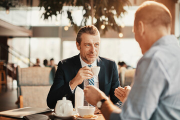 Mature businessman explaining idea during coffee meeting