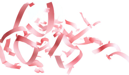 Fototapeta premium Pink confetti ribbons flying in air on transparent background