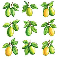 Fruits on Branches, Vector Illustration